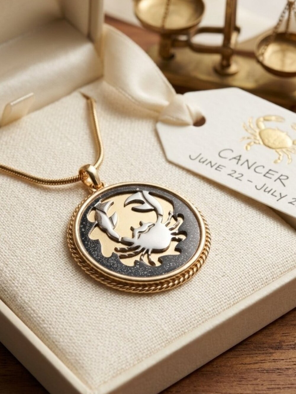 Title:
Vintage Avon Cancer Zodiac Pendant Medallion Two Tone 1970s